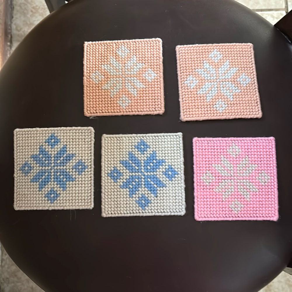 Vintage Lot Of Plastic Canvas Coasters